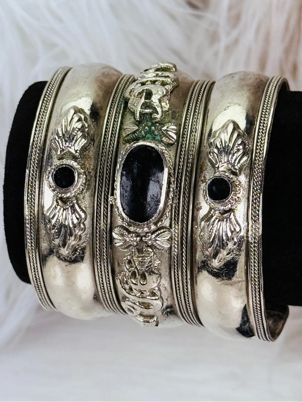 Bohemian chic, aged Silvertone, large, wide band, cuff bracelet